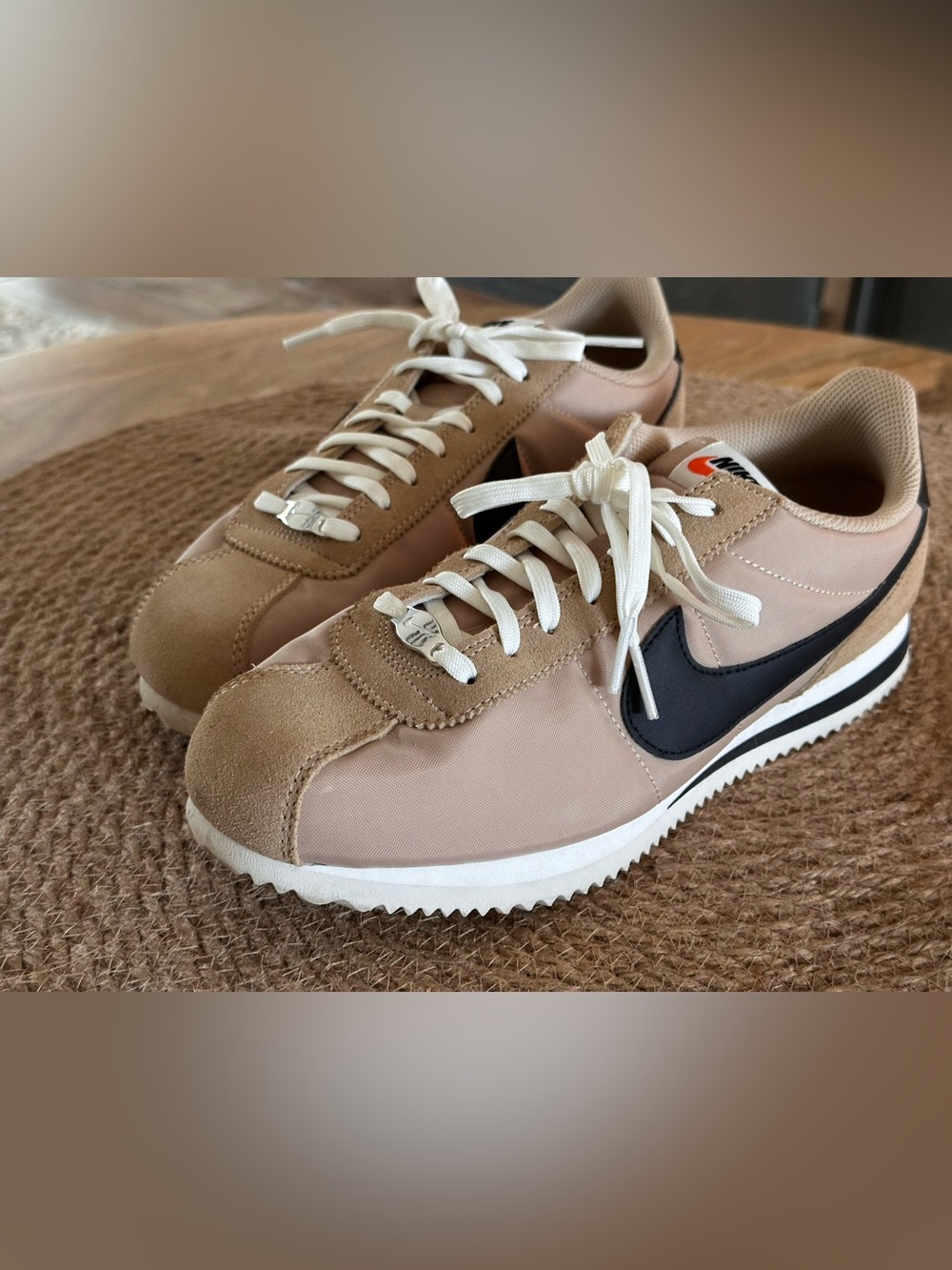 Nike Cortez Beige and Black Classic Cortez-Style Sneakers